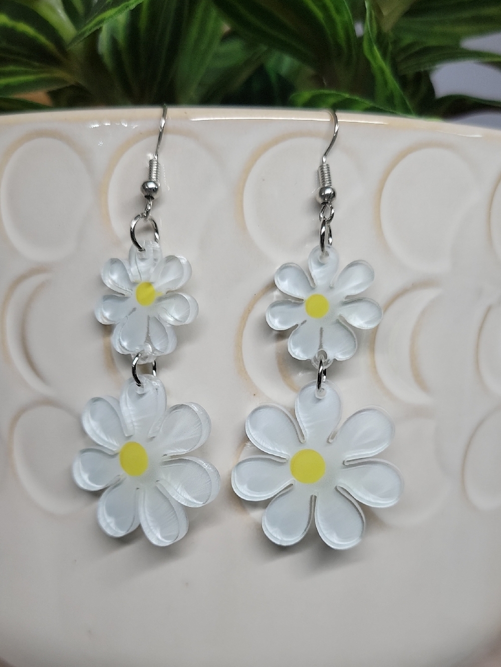 Daisy Drop Earrings - White and Yellow Floral Dangle